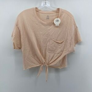 OFFLINE by Aerie Peach Tie Front Pocket Crop Top Tee XS NWT